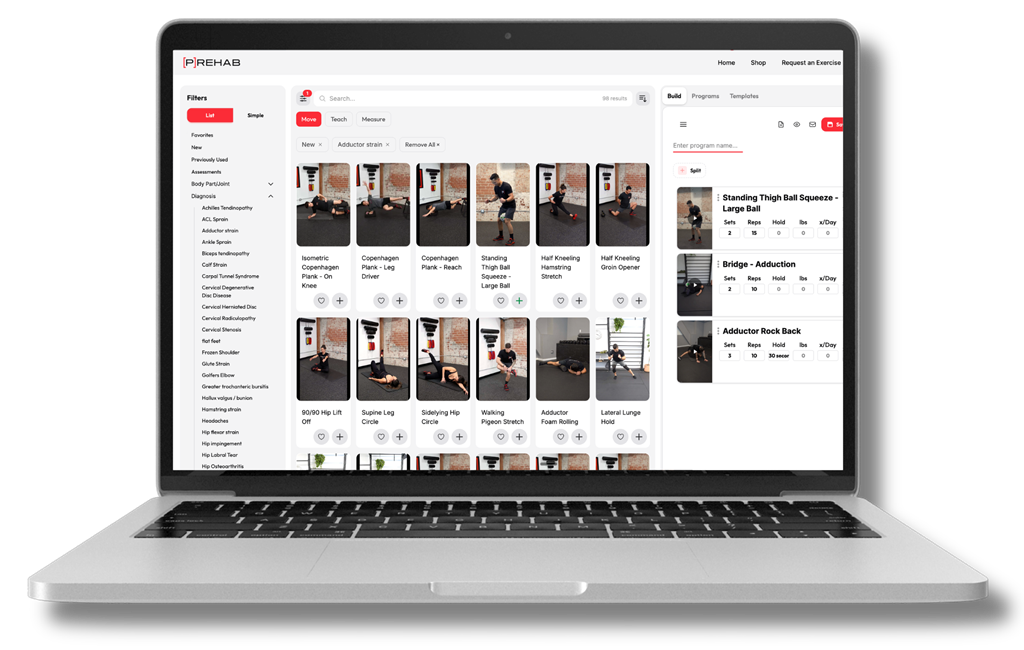 Prehab Pro platform on a laptop
